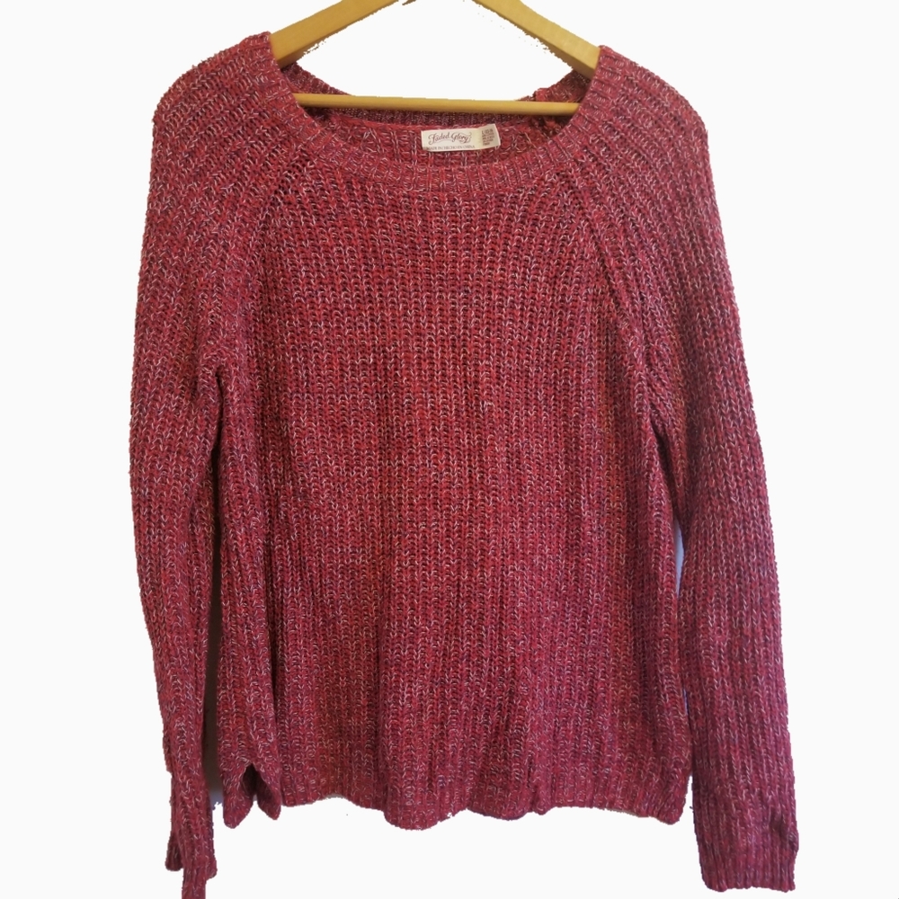 ^Faded glory burgundy crew neck fall sweater ladies large L 12-14